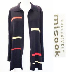Misook Womens Black Striped Red Yellow Open Front Knit Cardigan Jacket XL